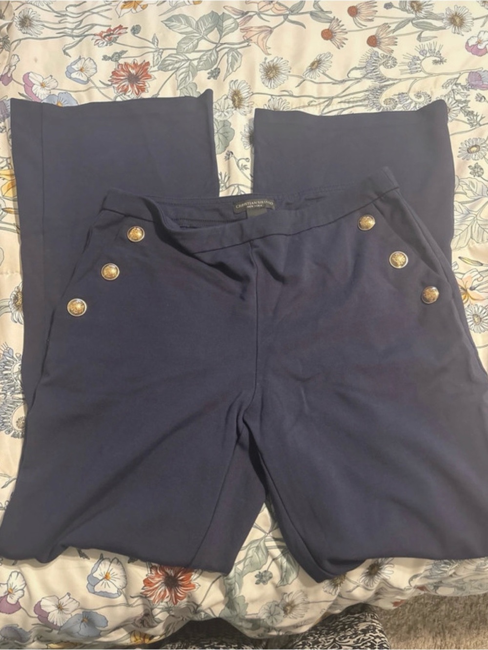 Christian Siriano- Navy Sailor-Button Wide-Leg Pants